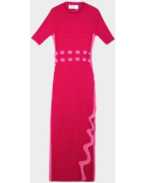 Ph5 Jodie Pleated Midi Dress With Wavy Slit - Pink