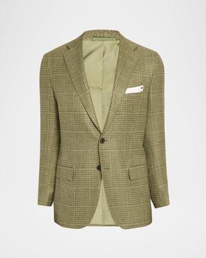 Kiton Apos;S Tonal Plaid Wool-Blend Single-Breasted Sport Coat - Green
