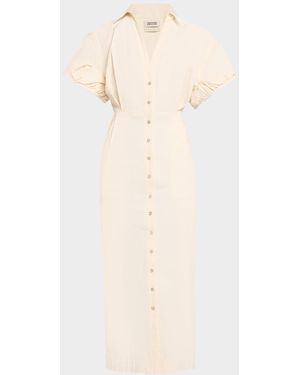 Christopher John Rogers Rolled Short-Sleeve Midi Shirtdress - Natural