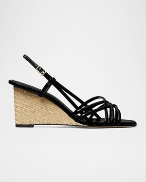 Tory Burch Multi-Strap Patent Leather Wedges - Metallic
