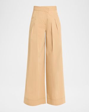 Veronica Beard Heron Pleated Wide-Leg Pants - Natural