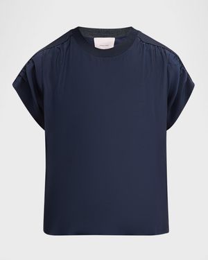 Cinq À Sept Lorainne Short Ruched-Sleeve Silk Top - Blue