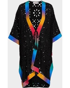 Johnny Was Eyelet Short Mini Kimono Dress - Blue