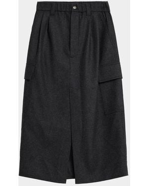 Brunello Cucinelli Cashmere-Wool Flannel Midi Utility Skirt - Black