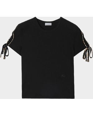 Burberry Taisie Cotton Tie-Sleeve Crop T-Shirt - Black