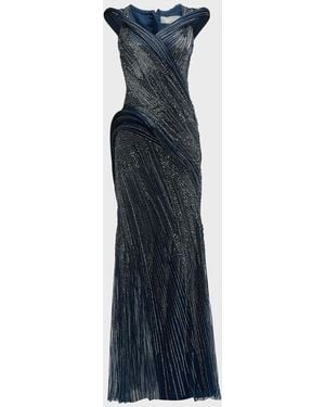 Gaurav Gupta Beaded Gown With Structured Draping - Blue