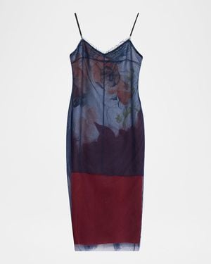 Jason Wu Shadow Floral Layered Midi Dress - Blue