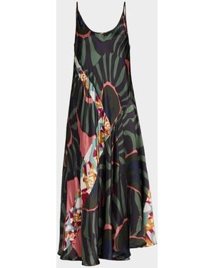 Dries Van Noten Dibelle Patchwork Satin Midi Slip Dress - Green