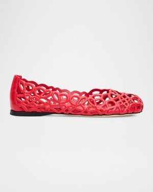 Loewe Petal Anagram Leather Ballerina Flats - Red