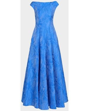 Talbot Runhof Textured Faille Jacquard High-Neck Gown - Blue