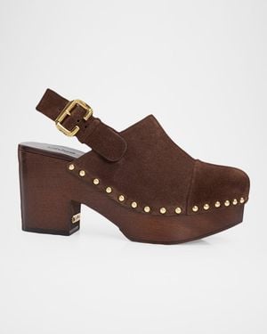 Chloé 80Mm Jeannette Suede Platform Clogs - Brown