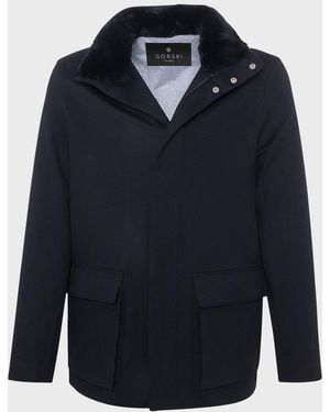 Gorski Apos;S Loro Piana Wool Jacket With Detachable Lamb Shearling Collar - Black