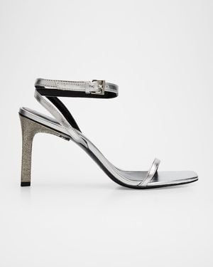 Tory Burch 85Mm Metallic Leather Pave Sandals - White