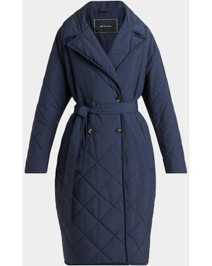 Kiton Quilted Belted Trench Coat - Blue