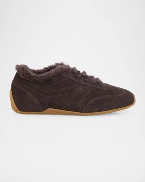 Rag & Bone Retro Runner Suede Shearling-Lined Low-Top Sneakers - Brown