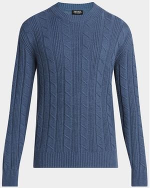 ZEGNA Apos;S Oasi Cashmere Cable Crewneck Sweater - Blue