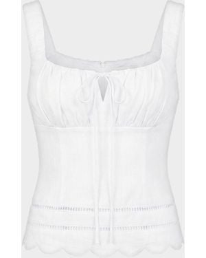 Nicholas Ebba Linen Latice-Trim Babydoll Top - White
