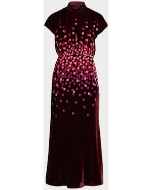 Saloni Fabienne High-Neck Velvet Dress - Red