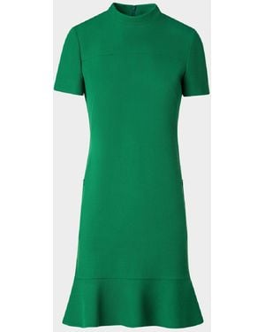 Akris Punto Short Ruffle Hem Wool Tricotine Dress - Green