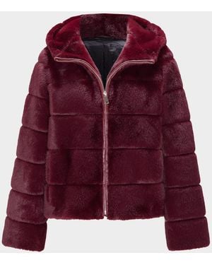 Lyla Grant Fur-Free Hooded Faux Mink Zip Jacket - Red