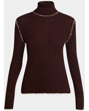 Moncler Wool-Blend Fringed Turtleneck Sweater - Purple