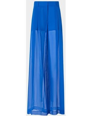Akris Pleated Silk Organza Wide-Leg Pants - Blue