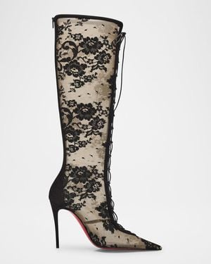 Christian Louboutin Km Lace Botta Knee-High Boots 100 - Black