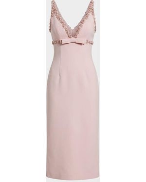 Mac Duggal Beaded Bow-Front Crepe Midi Dress - Pink