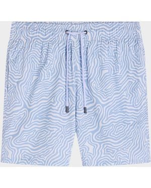 Bugatchi Apos;S Cruz Mid-Length Wave-Print Swim Trunks - Blue