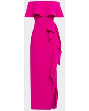 Teri Jon Off-Shoulder Ruffle Column Gown - Pink