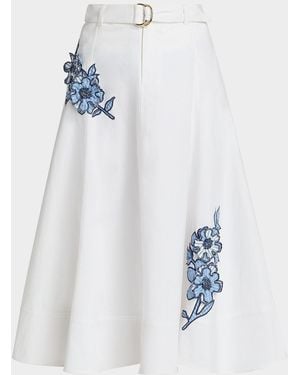 Likely Samara Striped Floral Appliqué Midi Skirt - Blue
