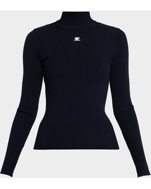 Courreges Turtleneck Long-Sleeve Rib Sweater - Blue