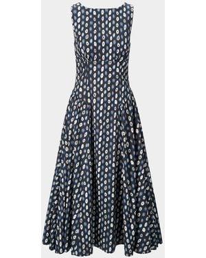 STAUD Gwen Printed Midi Dress - Blue