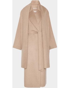 Max Mara Carisma Wool-Cashmere Wrap Coat With Scarf - Natural