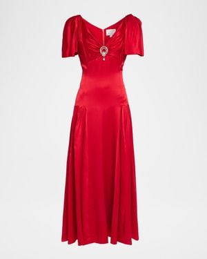 Cinq À Sept Ambriella Silk Satin Godet Midi Dress - Red