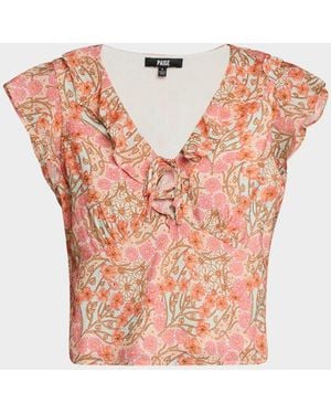 PAIGE Farrow Ruffle V-Neck Top - Pink