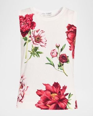 Oscar de la Renta Sleeveless Peony Print Twinset Tank Top - Red