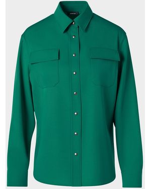 Akris Wool Gabardine Button-Down Blouse - Green