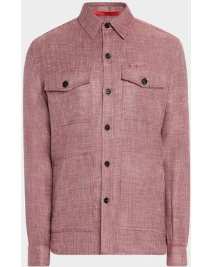 Isaia Melange Textured Overshirt - Pink