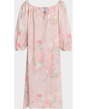 BERNADETTE Bonni Floral Linen Long-Sleeve Midi Dress - Pink