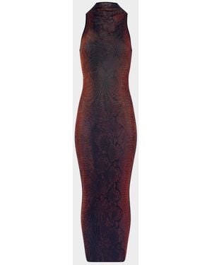 Jean Paul Gaultier Snakeskin-Print Mesh High-Neck Sleeveless Maxi Dress - Purple
