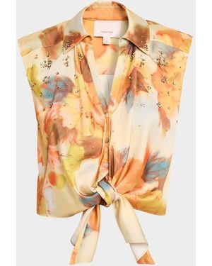 Cinq À Sept Marianna Embellished Watercolor Floral Top - Metallic