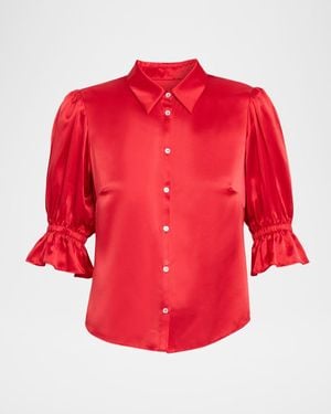 Cinq À Sept Fiona Silk Satin Short-Sleeve Top - Red