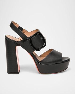 Santoni Bruxel Leather Buckle Platform Sandals - Black