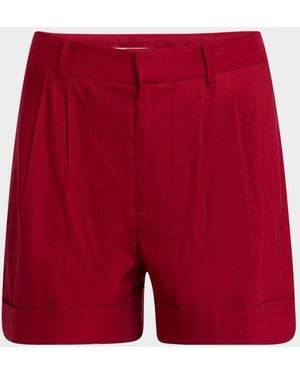 Alice + Olivia Conry Cuffed Linen-Blend Shorts - Red
