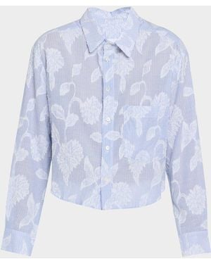 CISSA Floral Striped Button-Front Shirt - Blue