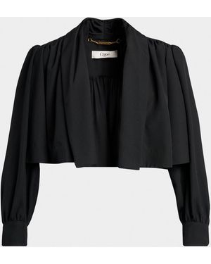 Chloé Open-Front Pleated Crop Blazer - Black