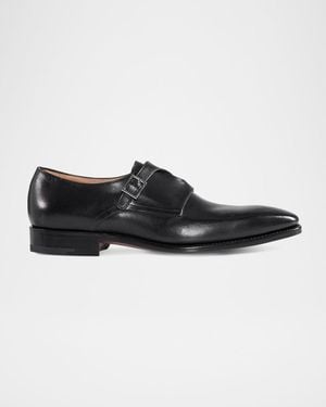 Paul Stuart Apos;S Samson Leather Monk Strap Loafers - Black