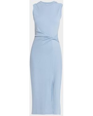Tanya Taylor Cody Sleeveless Twist-Waist Midi Dress - Blue