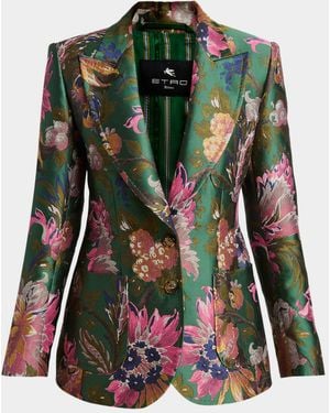Etro Floral Jacquard Single-Breasted Fitted Jacket - Green
